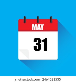 Icono de Calendario. Rojo y blanco. 31 de mayo. Ilustración vectorial.