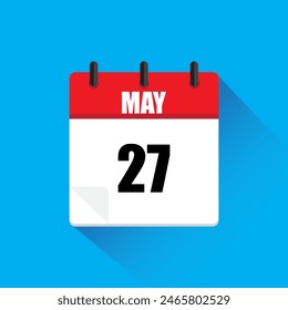 Calendar icon. Red and white. May 27. Vector illustration.