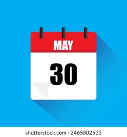 Icono de Calendario. Rojo y blanco. 30 de mayo. Ilustración vectorial.