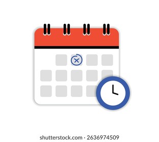 Calendar icon. Reminder in calendar. Mark the date, holiday, important day concepts. Alert for business planning ,events, reminder. Clock and calendar icon. Vector illustration
