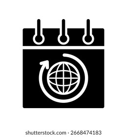 Icono de calendario que representa eventos globales y conceptos de programación