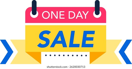 Calendar icon representing one day sale event hanging with blue ribbons promoting shopping and discounts, ideal for marketing campaigns and advertising