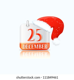 Calendar Icon with Santa's Red Hat for Christmas Isolated on White Background.