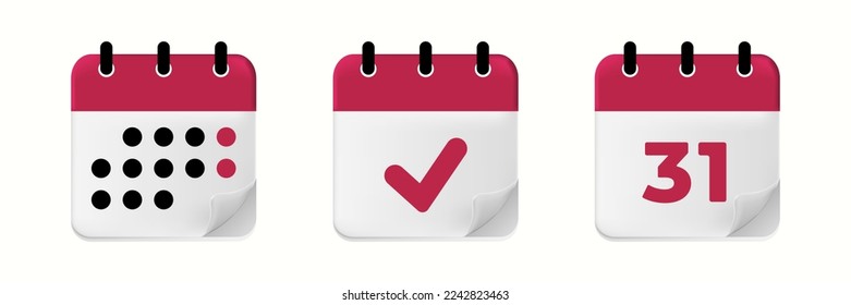 Icono de calendario. Guarda la fecha. Calendario con página elevada. Viva el calendario de color magenta. Calendario de estilo 3d.