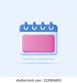 Icono de calendario. Planificación, nombramiento, concepto de planificación. Ilustraciones aisladas de vectores 3D