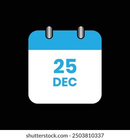 Calendar icon. Calendar schedule twenty five December symbols  web design and isolated for graphic. Calendar and date on black background. Time icon vector illustration.