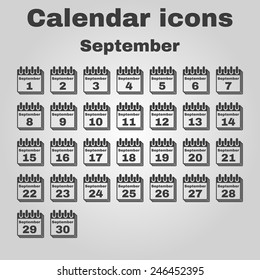 The calendar icon.  September symbol. Flat Vector illustration. Set