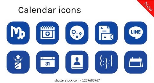  calendar icon set. 10 filled calendar icons. Simple modern icons about  - Virgo, Date, Full moon, Stationery, Line, Confetti, Calendar, Agenda