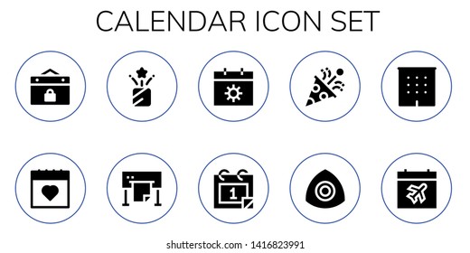 calendar icon set. 10 filled calendar icons.  Collection Of - Event, Calendar, Confetti, Plotter, Chalk, Office
