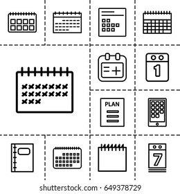 Calendar icon. set of 13 outline calendaricons such as calendar, medical appointment, notebook