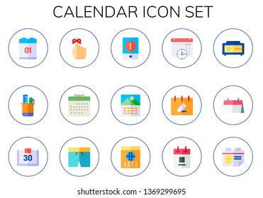 calendar icon set. 15 flat calendar icons.  Simple modern icons about  - stationery, reminder, event, wall calendar, swimsuit