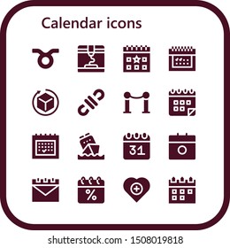 calendar icon set. 16 filled calendar icons.  Simple modern icons about  - Taurus, 3d, Calendar, Line, Health