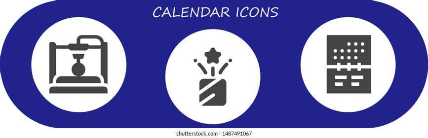 calendar icon set. 3 filled calendar icons.  Collection Of - 3d, Confetti, Calendar
