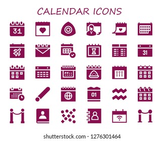  calendar icon set. 30 filled calendar icons. Simple modern icons about  - Calendar, Chalk, Timetable, Schedule, Aquarius, Line, Agenda, Confetti