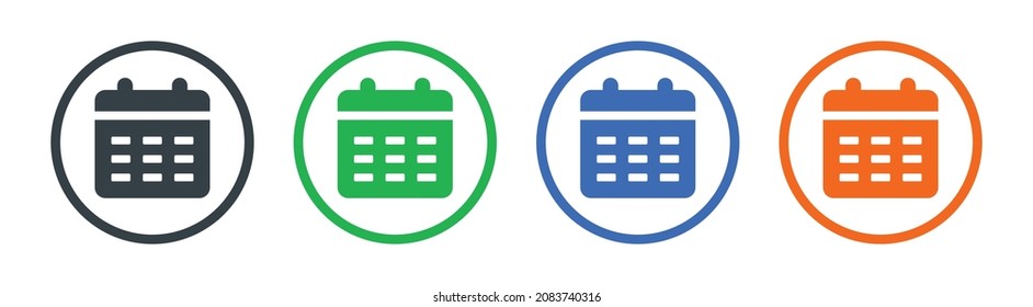Calendar icon set. Appointment schedule icon on round design.