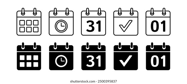 calendar icon set, appointment schedule. time management symbol design isolated on white background.