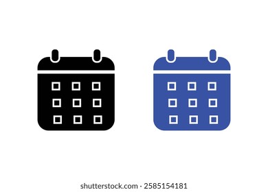 calendar icon set black and blue