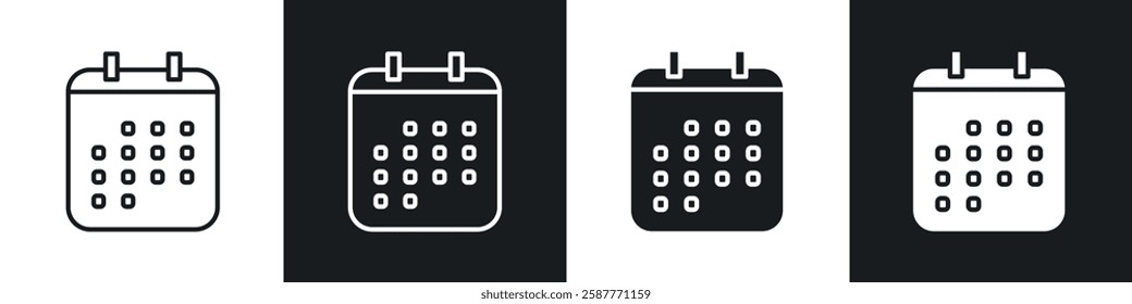 Calendar icon set black and white colors. Graphic Vector icons pack