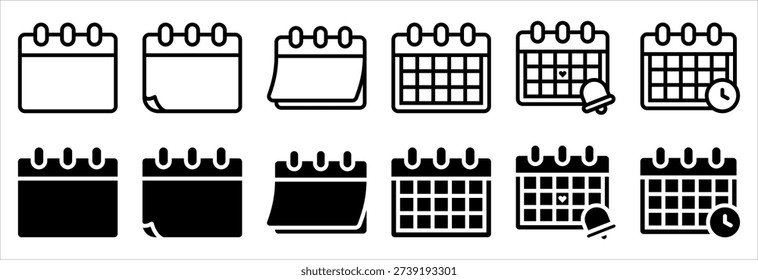 Calendar icon set. Set of black and white calendar icons, perfect for scheduling and planning graphics.