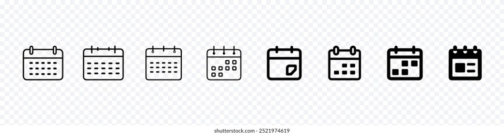 Conjunto de iconos de calendario. Icono del Vector del calendario, conjunto de iconos del calendario. Conjunto de calendario de líneas y glifos. Calendarios iconos vectoriales. Conjunto de símbolos de calendarios en estilo de línea.