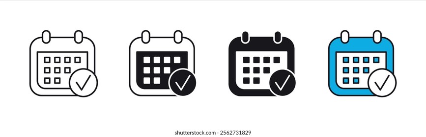calendar icon set. calendar with checkmark, calendar checked icon. vector illustration