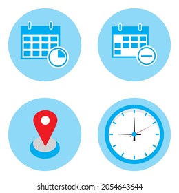 
calendar icon set clock and location vector minimalist design illustration