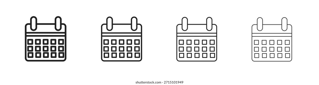 Conjunto de iconos de calendario. Una colección de simples iconos negros de trazos finos