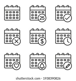 Calendar Icon set, collection of calendar symbols contain payday, Time management, Meeting Deadlines and more, Vector illustration