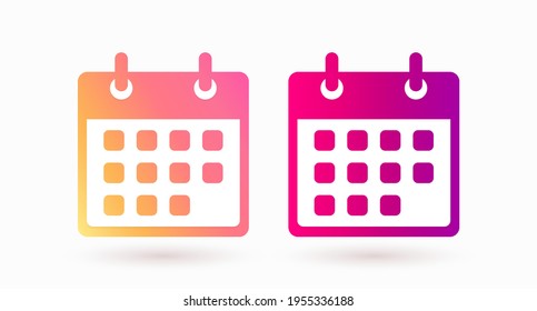 Calendar icon. Set of colored gradient calendars drawn in a flat style and isolated on a light background. Vector illustration
