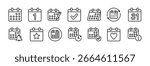 Calendar icon set. Contains schedule plan, appointment, agenda, reminder organizer event, notification, planner, information, deadline, season, binder, routine, date, month, year. Vector illustration