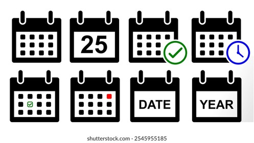 calendar icon set for date, reminder etc concept.