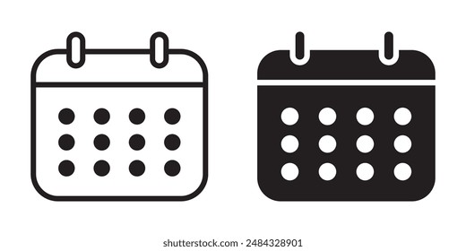 Conjunto de iconos de calendario. Sensación de Vector de calendario de fecha y línea delgada, recordatorio de evento, iconos de cita, parte de una familia grande del conjunto de iconos. Plazo. Fecha. Tiempo.