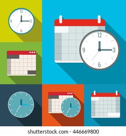 Calendar icon. Set of different calendars and clock. Set of calendar flat icon.