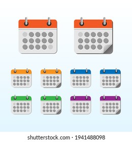 Conjunto de iconos de calendario con una ilustración vectorial de color diferente en el fondo azul claro.