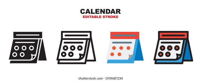 Calendar icon set with different styles. Colored vector icons designed in filled, outline, flat, glyph and line colored. Editable stroke and pixel perfect. Can be used for web, mobile, ui and more.