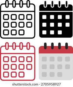 calendar icon set, different styles appointment date reminder vector