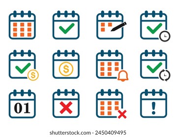 conjunto de iconos de calendario, diversos diseños para las necesidades gráficas. Vector eps 10