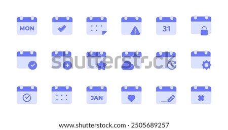 Calendar icon set. Duotone flat icons collection.