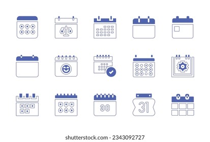 Calendar icon set. Duotone style line stroke and bold. Vector illustration. Containing weekly, calendar, wall calendar, setting, days, google calendar, schedule.