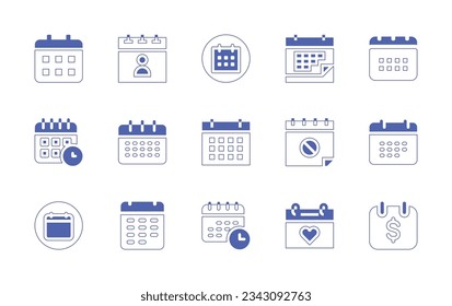 Calendar icon set. Duotone style line stroke and bold. Vector illustration. Containing calendar, schedule, valentines day.