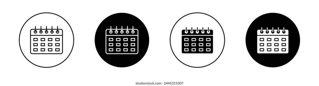 Conjunto de iconos de calendario. símbolo de Vector de fecha de evento. símbolo de fecha límite de agenda. icono de día de reunión. pictograma del planificador mensual. icono de festividad. símbolo de programación de cita.