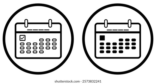 Calendar Icon Set. Features editable time management symbols. Includes icons for months, days, weeks, reminders, and more. Perfect for websites, and apps related to scheduling, planning, and events.