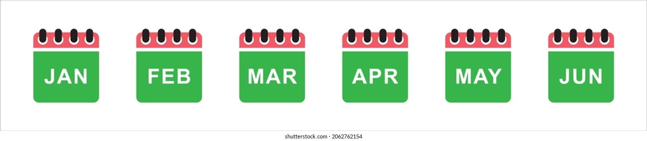 Calendar Icon Set. First Half Year Months Name Calendar Vector Illustration. First Semester Annual Calendar.