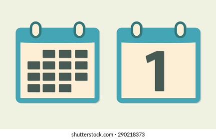 Calendar icon set in flat style. Colorful vector illustration.