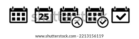 Calendar icon set in flat style isolated on white background. Date and check symbol in black for your web site design, app, UI. Simple calendar abstract icon. Vector illustration.