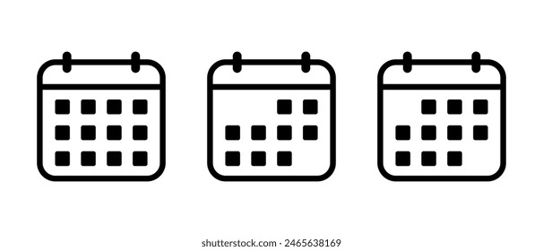 Calendar icon set in generic style. Date, event concept