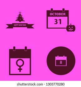 calendar icon set with happy new year, halloween date on calendar and march calendar vector illustration