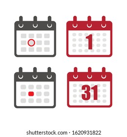 Calendar icon set. Calendar and highlighted date on it. Logo template. Event or deadline concept. Vector illustration.	