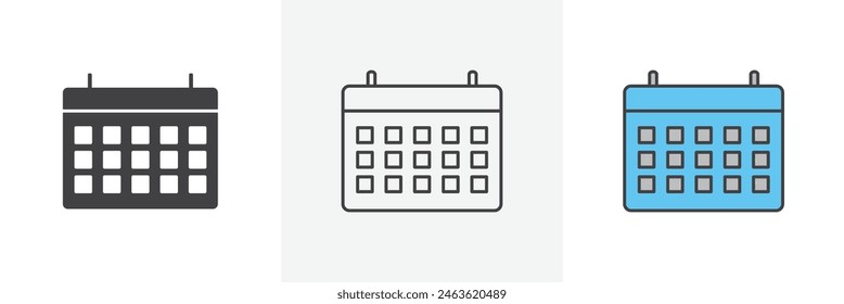 Calendar icon set. Icons for daily, weekly, monthly, and yearly calendars.