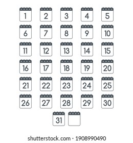 Calendar icon. Set of calendar icons for every day. Vector illustration,flat style. Date, day of month.